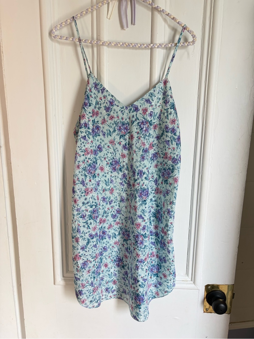 Y2K Vintage Floral Slip Chemise Nightdress - Light Blue
